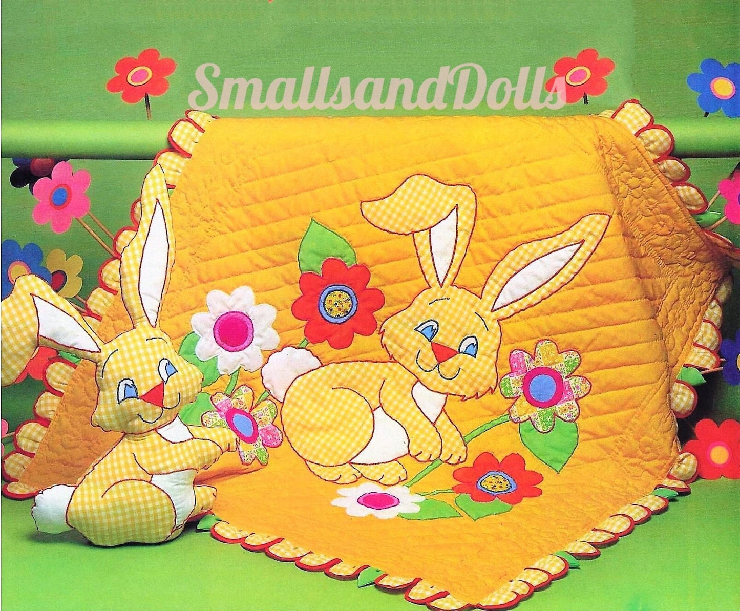 Vintage Sewing Pattern Gingham Bunny Baby Quilt and Matching Bunny Rabbit Soft Toy PDF Instant Digital Download Applique Crib Quilt Blanket