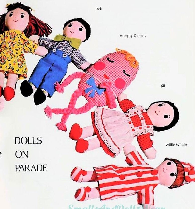 Vintage Sewing Pattern Ten 18" 24" Soft Nursery Rhyme Storybook Dolls to Sew Retro 1970s PDF Instant Digital Download Toy Dollys