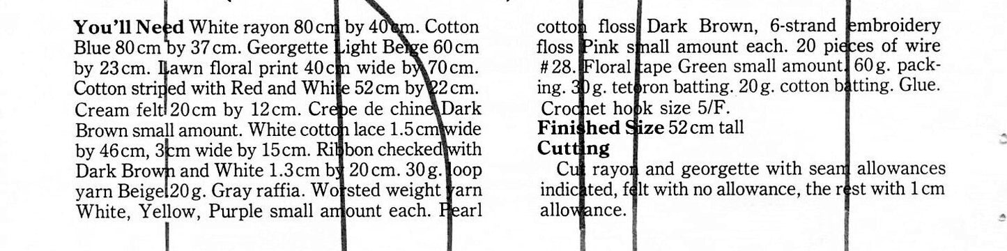 Vintage Sewing Pattern 20" Cute Country Prairie Girl Soft Sculpture Toy Doll PDF Instant Digital Download Cotton Fabrics Yarn Hair