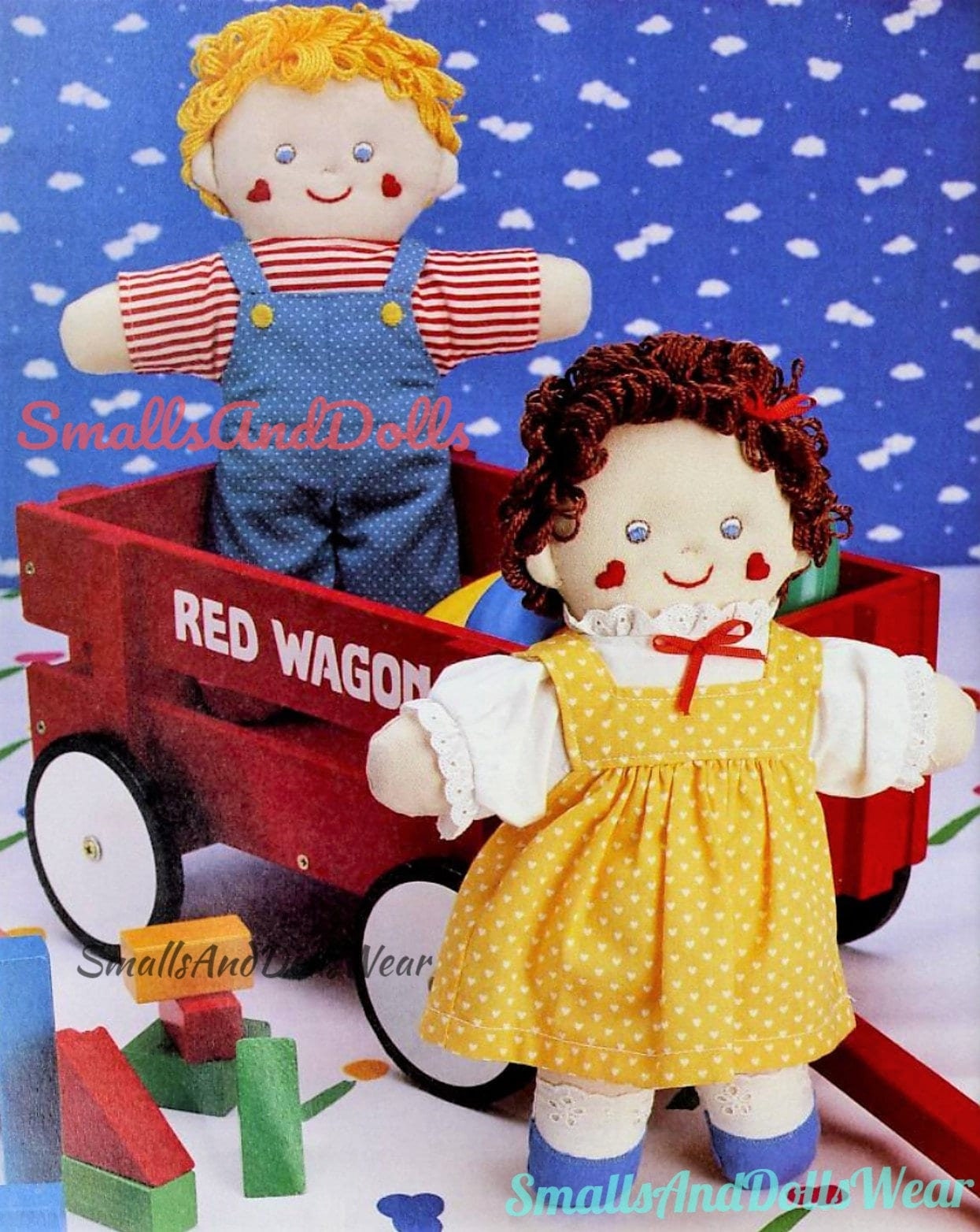 Vintage Sewing Pattern 11" Apple Cheeked Twins Soft Sculpture Fabric Dolls PDF Instant Digital Download Little Brother Sister Doll Soft Toys