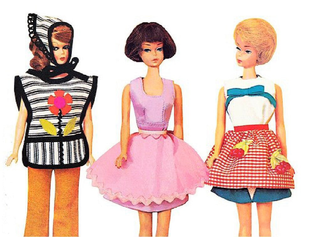 Vintage Sewing Pattern Fashion Doll Fabric Aprons PDF Instant Digital Download Sewn Barbie Accessories 3 Designs