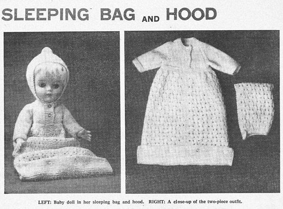 Vintage Knitting Patterns 18 - 22 Inch Doll Clothes Complete Layette Pram Set Sleeping Bag Outfits PDF Instant Digital Download 8 Ply