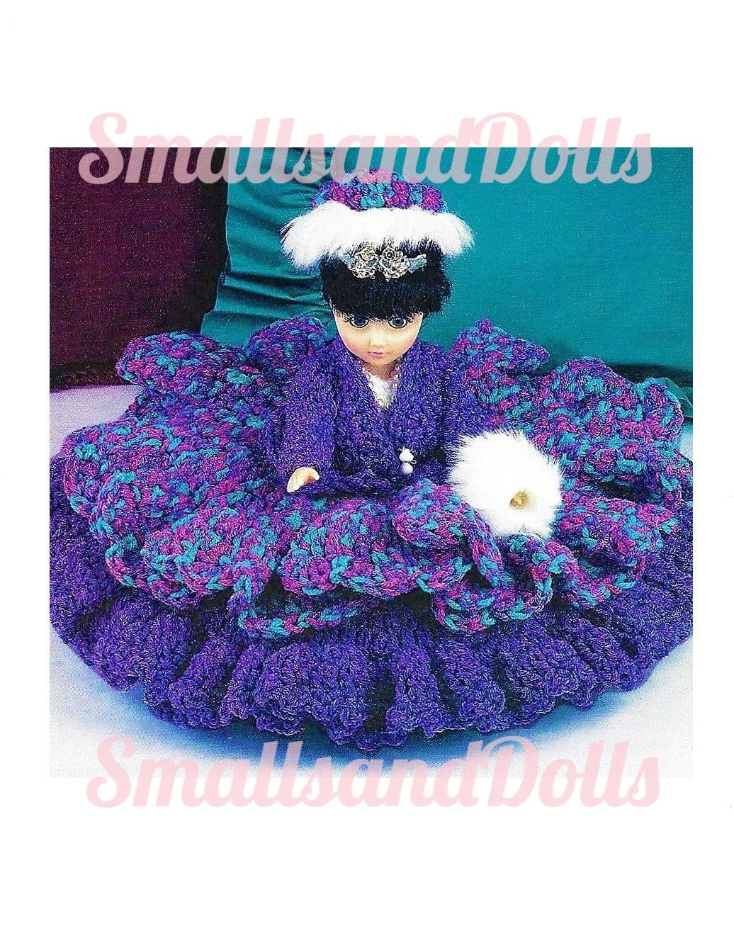 Vintage Crochet Pattern 12" Winter Queen Pillow Doll Bed Doll Ruffled Dress Tiara PDF Instant Digital Download 10 Ply