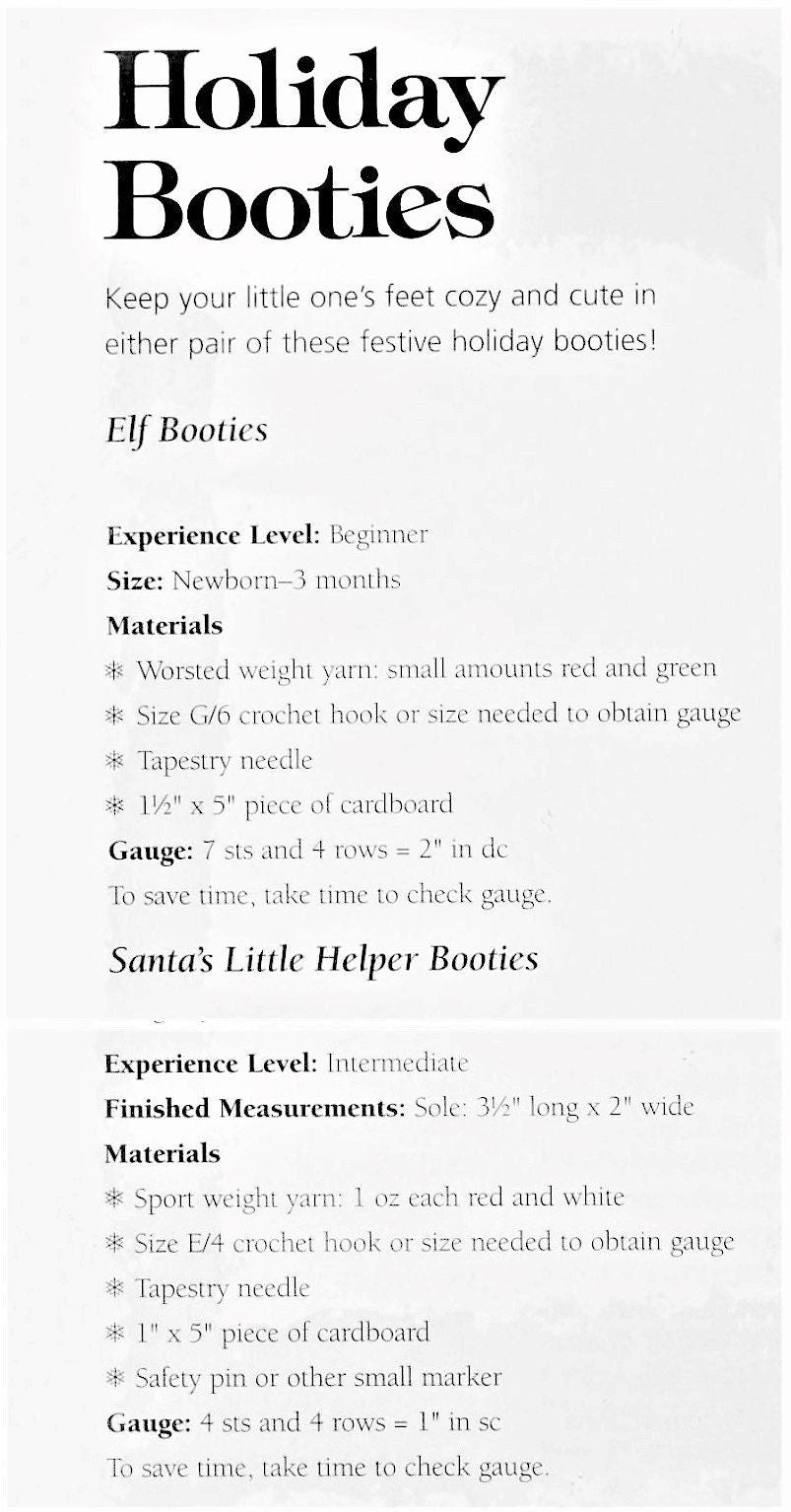 Vintage Crochet Pattern Baby Elf and Santa Booties Holiday Slippers Shoes Newborn - 3 Months PDF Instant Digital Download 5 Ply 10 Ply