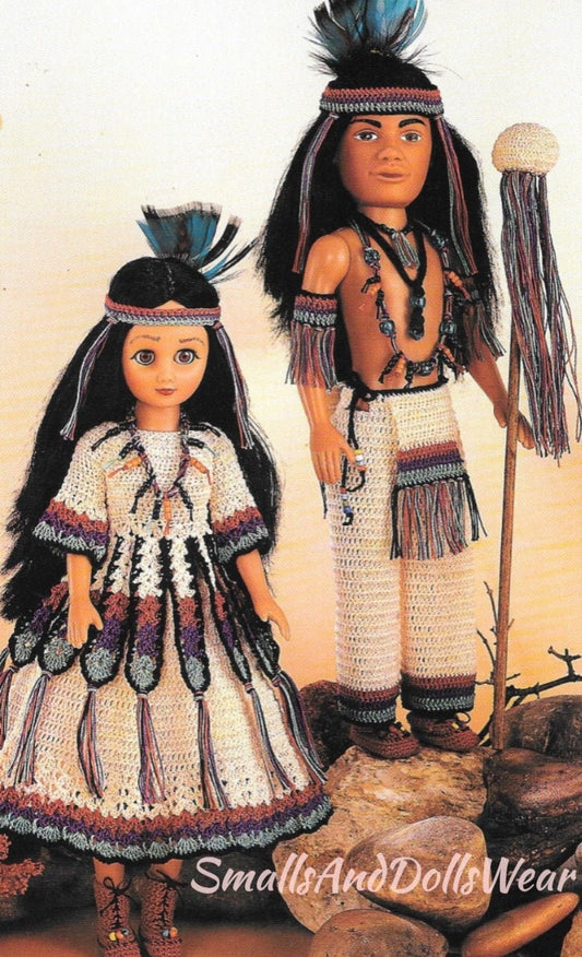 Vintage Thread Crochet Patterns Indian Chief and Princess Doll II Dress Clothing Outfits for 15" Fashion Dolls PDF Instant Digital Download