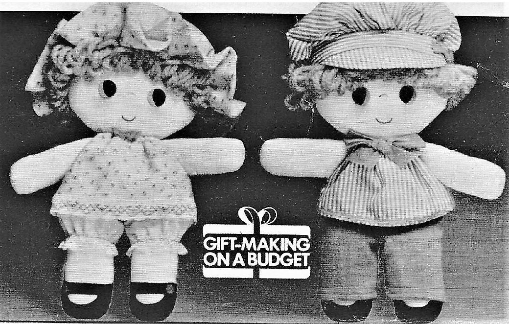 Vintage Sewing Pattern 12" Rag Doll Twins Soft Sculpture Fabric Girl Boy Dollys PDF Instant Digital Download Cute Soft Toys
