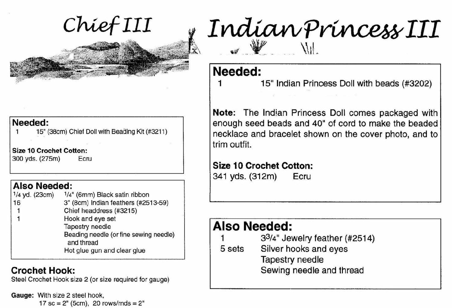 Vintage Thread Crochet Patterns Indian Chief and Princess Doll III Dress Clothing Outfits for 15" Fashion Dolls PDF Instant Digital Download