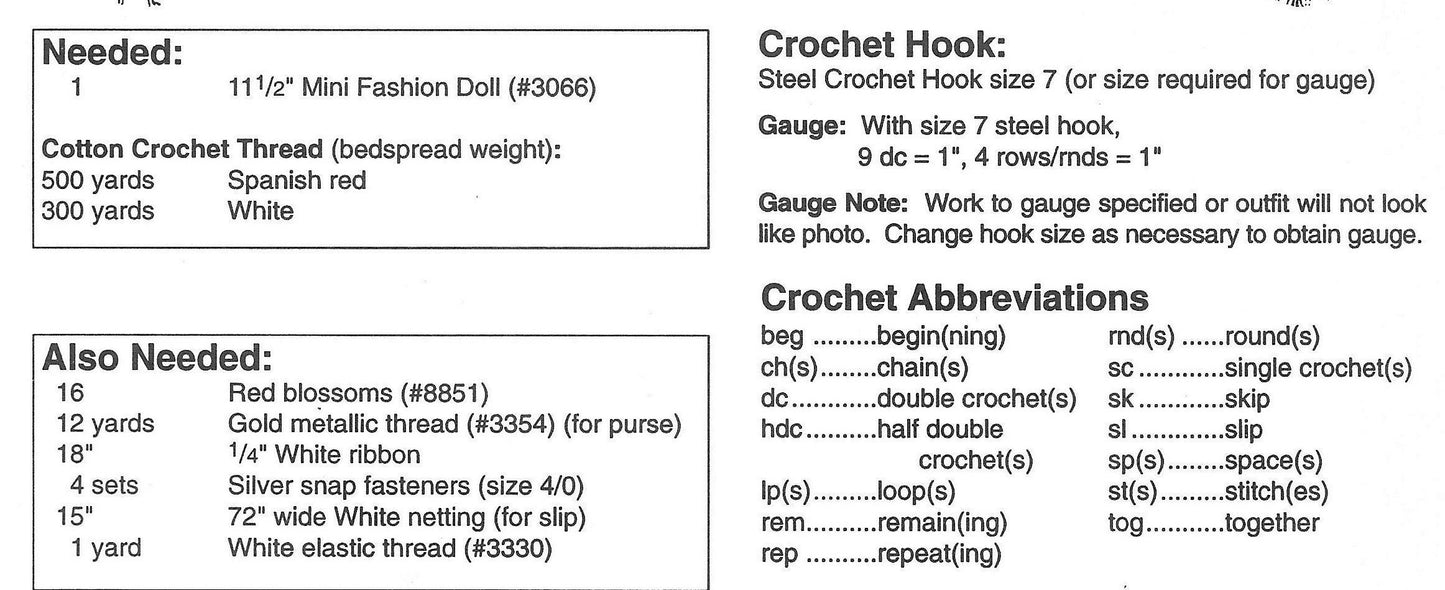 Vintage Crochet Pattern 11.5" Christmas Fashion Doll Dress Holiday Outfit PDF Instant Digital Download Mini Purse
