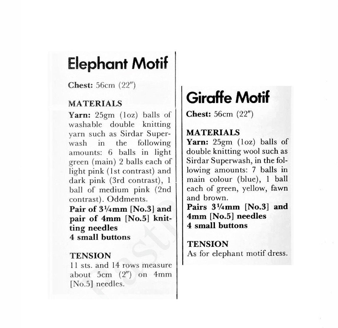 Vintage Knitting Pattern Toddler Girl Giraffe Elephant Dresses Knit Fair Isle Jacquard PDF Instant Digital Download 2-3 yrs DK
