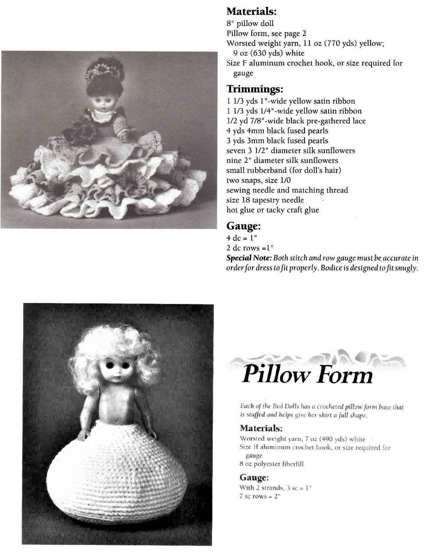 Vintage Crochet Pattern Sunflower Pillow Bed Doll PDF Instant Digital Download Beautiful Flower Outfit 10 Ply