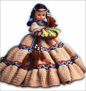Vintage Crochet Pattern 13" Harvest Moon Indian Princess Pillow Music Box Bed Doll PDF Instant Digital Download Native American Doll Outfit