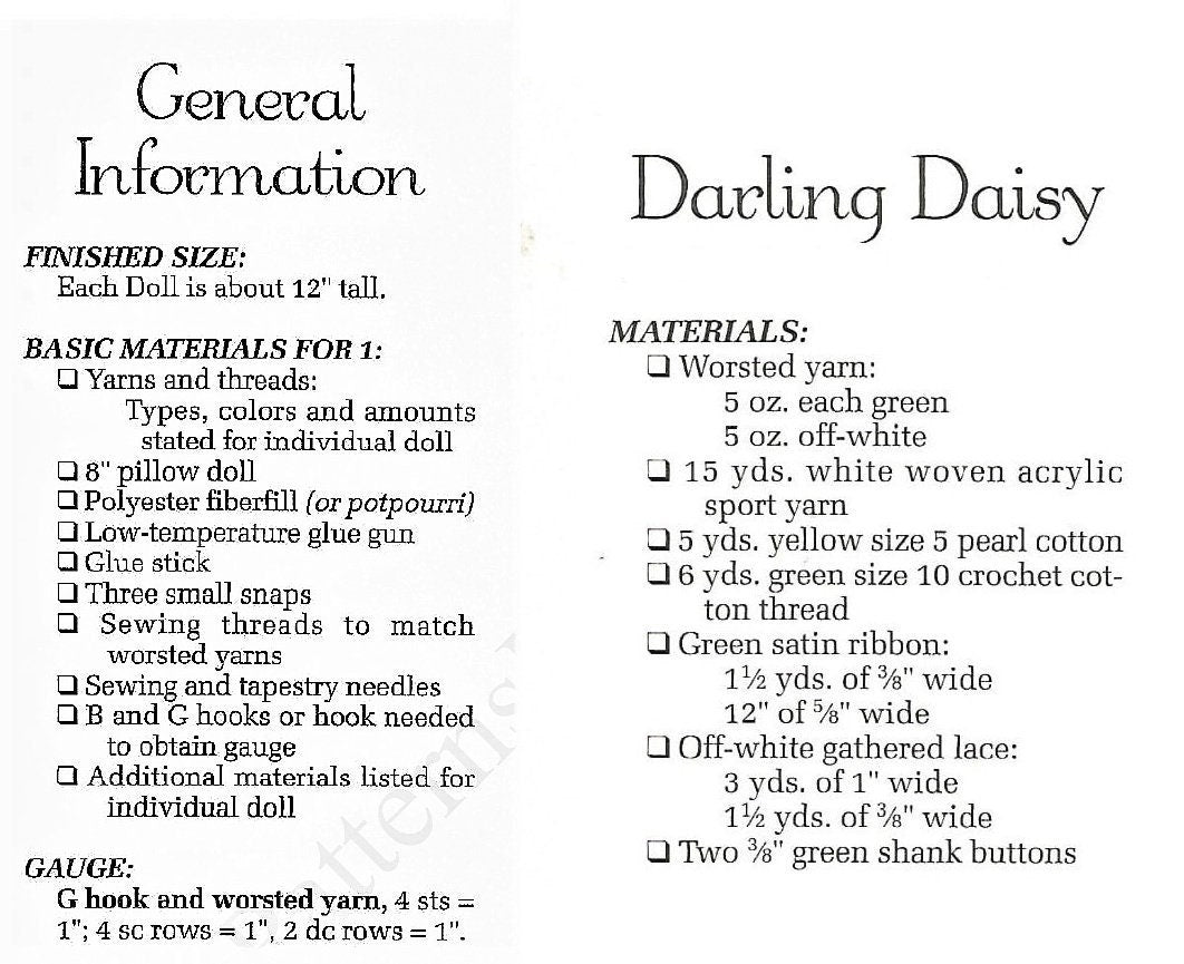 Vintage Crochet Pattern 12" Pretty Daisies & Lace Pillow Doll Bed Doll Flower Dress PDF Instant Digital Download 10 Ply