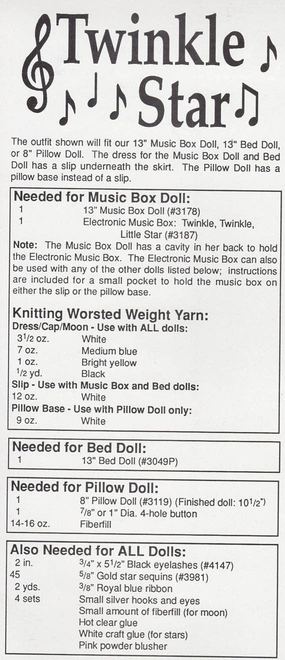 Vintage Crochet Pattern Twinkle Star Bed Doll Pillow Doll Music Box Doll Outfit Moon Dress Nightgown PDF Instant Digital Download 13" Dolls