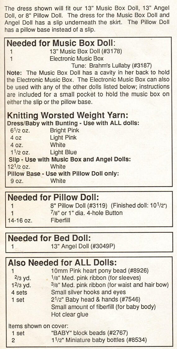 Vintage Crochet Pattern 13" Mother's Lullaby Bed Doll Music Box or Pillow Doll PDF Instant Digital Download 10 Ply