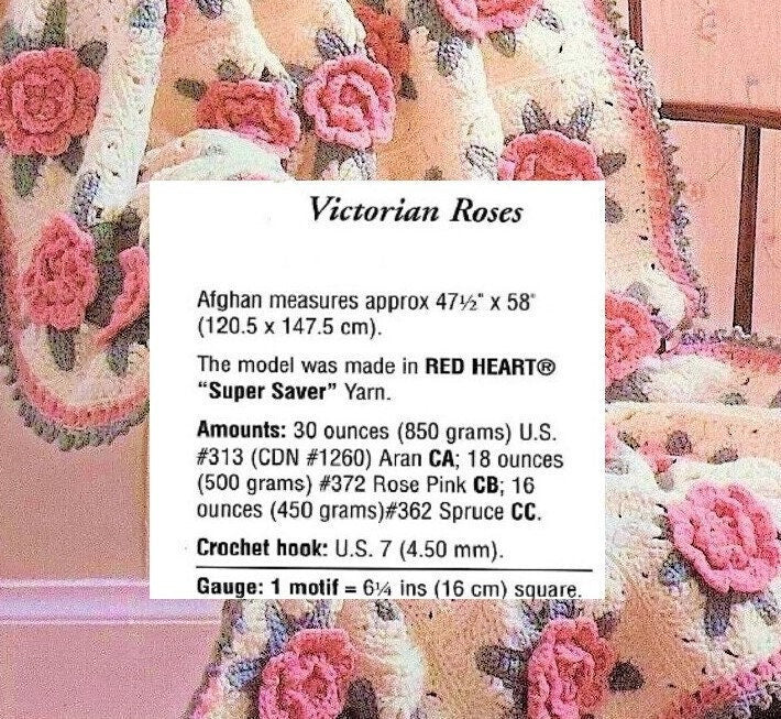 Vintage Crochet Pattern Victorian Rose Granny Square Afghan PDF Instant Digital Download Pretty Flower Motif Blanket 10 Ply