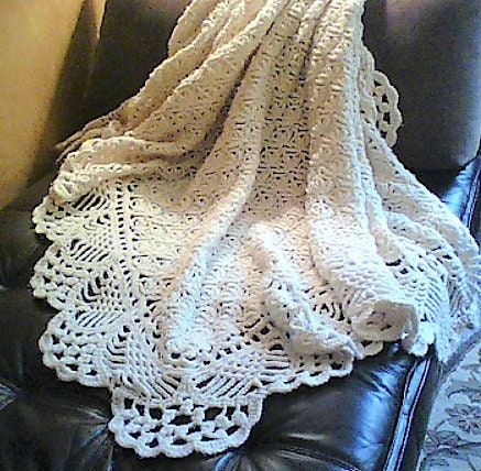Vintage Crochet Pattern Victorian Lace Afghan Throw PDF Instant Digital Download Heirloom Christening Lapghan Ecru White 46x58