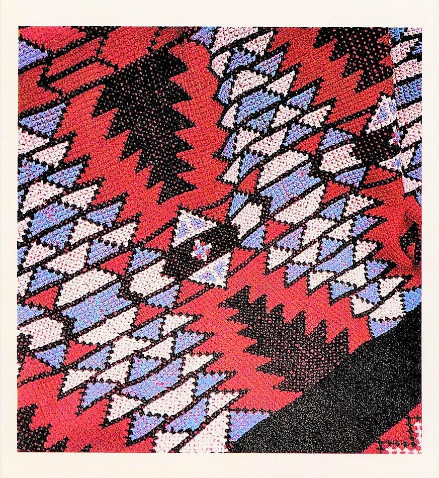 Vintage Crochet Afghan American Indian Blanket Pattern PDF Instant Digital Download Geometric Navajo Pottery 58x67 Tunisian Stitch 10 Ply
