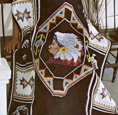 Vintage Crochet Afghan American Indian Blanket Pattern PDF Instant Digital Download Indian Chief Head Throw 4 Ply