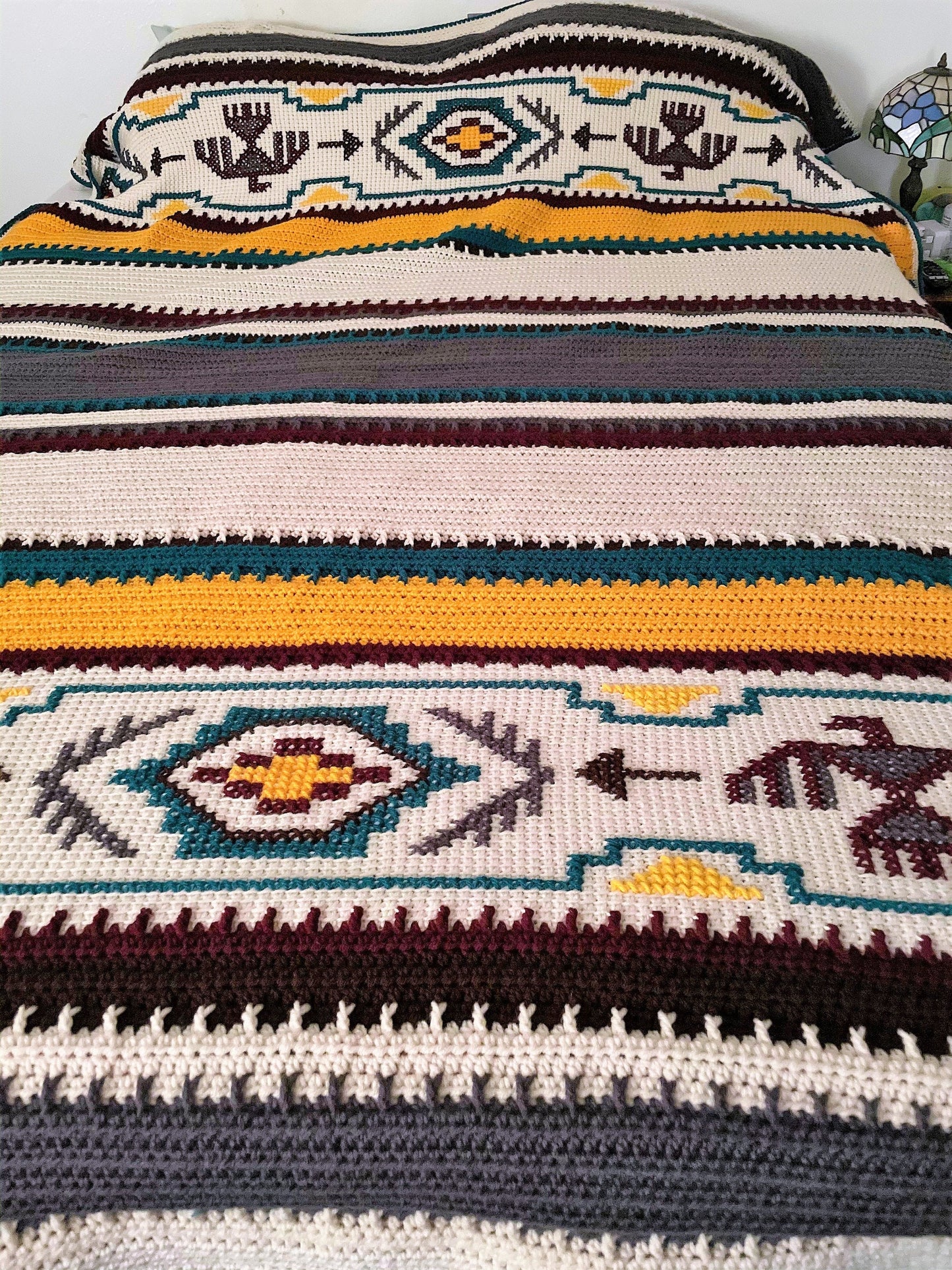 Vintage Crochet Afghan Indian Blanket Pattern PDF Instant Digital Download Navajo Southwestern Aztec Tunisian Stitch 50x70 10 Ply