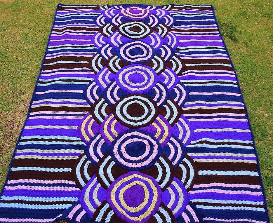 Vintage Crochet Afghan Galaxy Afghan Retro Mod Circles Stripes Op Art Blanket PDF Instant Digital Download 10 Ply