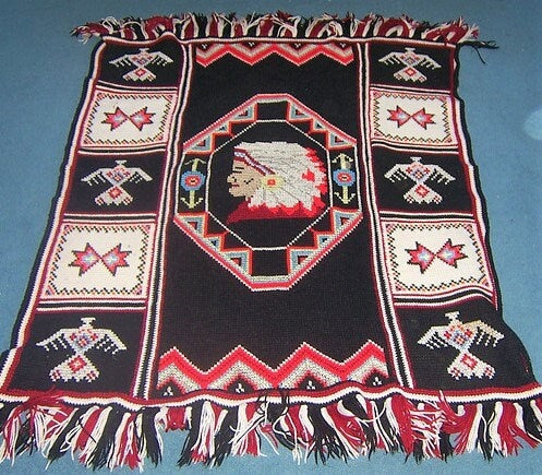 Vintage Crochet Afghan American Indian Blanket Pattern PDF Instant Digital Download Indian Chief Head Throw 4 Ply