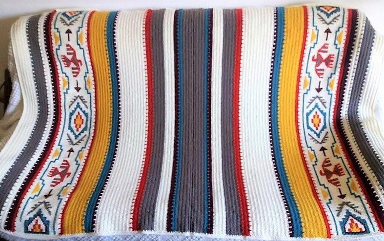 Vintage Crochet Afghan Indian Blanket Pattern PDF Instant Digital Download Navajo Southwestern Aztec Tunisian Stitch 50x70 10 Ply
