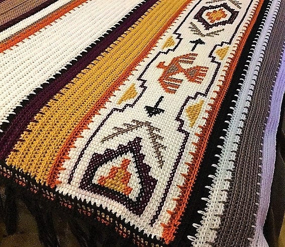 Vintage Crochet Afghan Indian Blanket Pattern PDF Instant Digital Download Navajo Southwestern Aztec Tunisian Stitch 50x70 10 Ply
