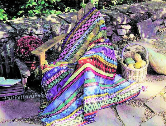 Vintage Crochet Pattern Striped Odyssey Banded Afghan Blanket PDF Instant Digital Download Scrap Yarn Throw 29 Patterned Stripes 10 Ply