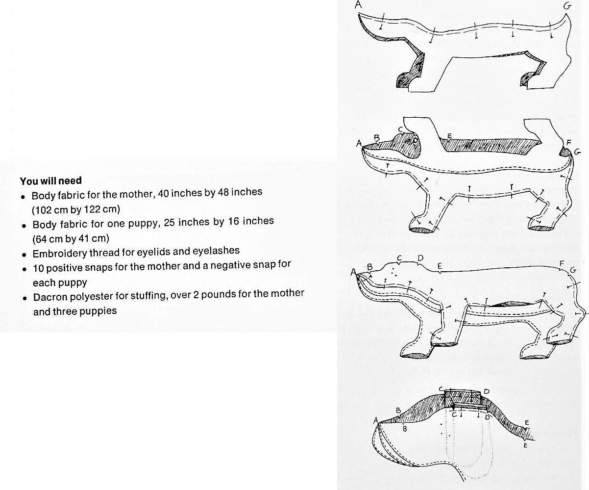 Vintage Sewing Pattern Sleepy Beagle Puppy Dog Family Litter Soft Toy Dolls PDF Instant Digital Download 33" Mama 12" Snap on Puppies