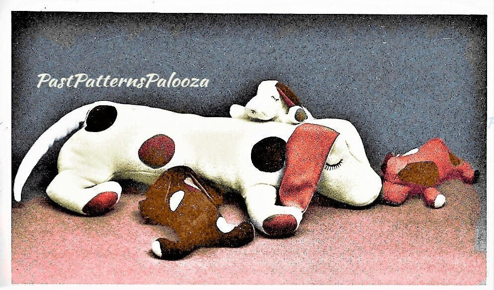 Vintage Sewing Pattern Sleepy Beagle Puppy Dog Family Litter Soft Toy Dolls PDF Instant Digital Download 33" Mama 12" Snap on Puppies