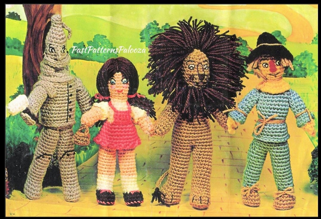 Vintage Crochet Pattern 10-12" The Wizard Of Oz Dolls PDF Instant Digital Download Dorothy Lion Tin Man Scarecrow Soft Toy Amigurumi 8 Ply
