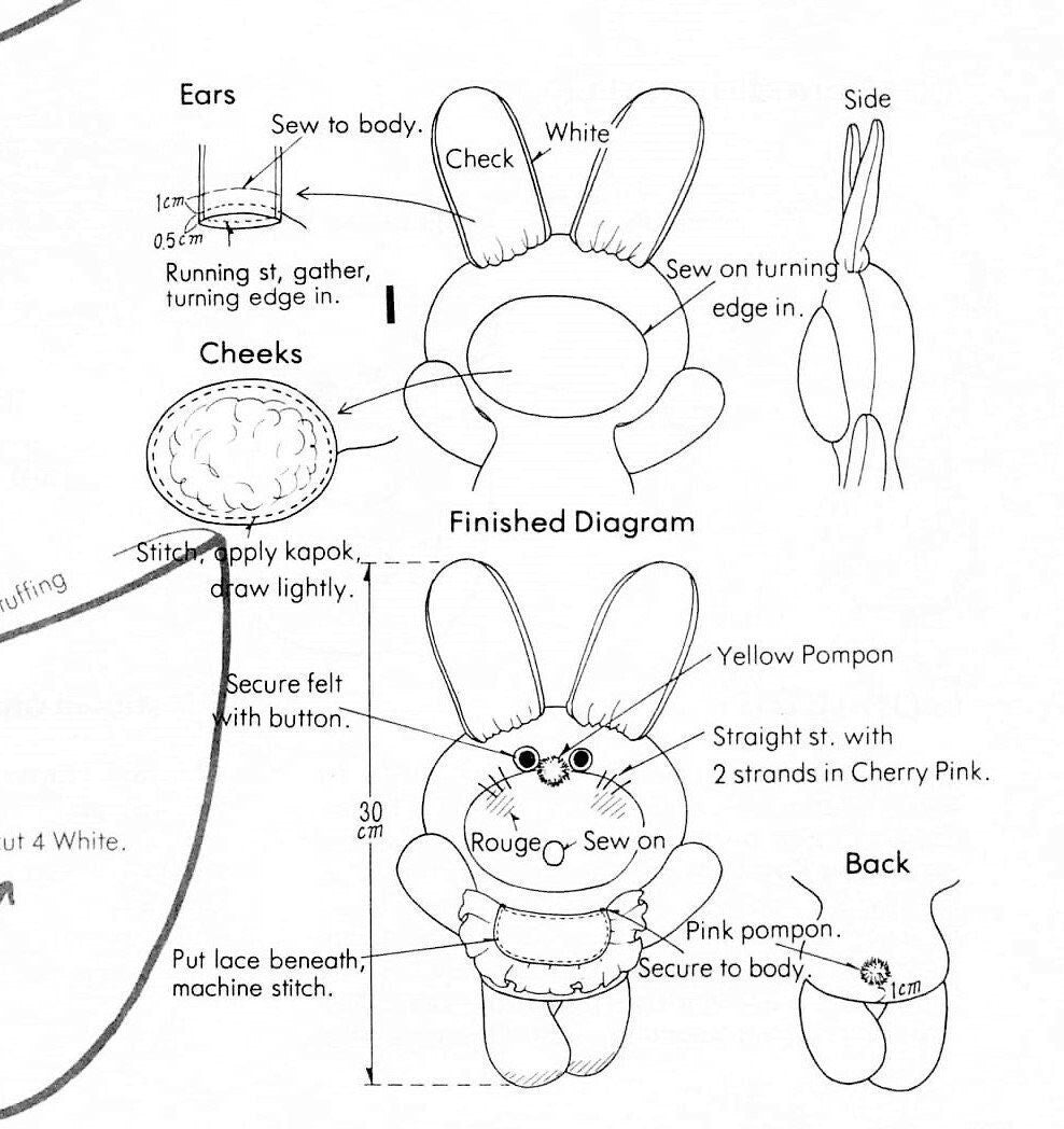 Vintage Sewing Pattern Bunny Rabbit and Tiger Soft Fabric Toy Dolls PDF Instant Digital Download Cute Retro Stuffed Animals