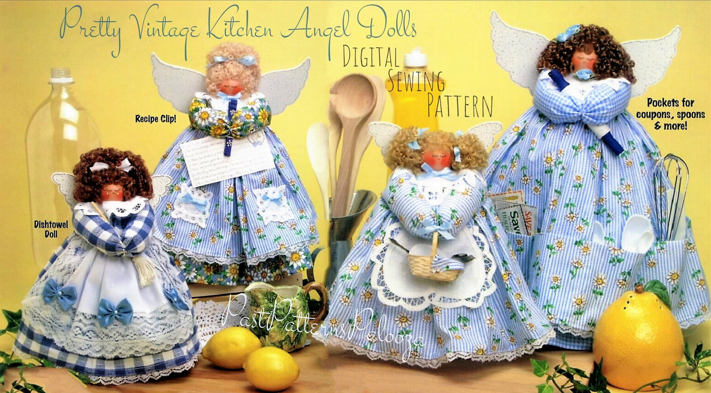 Vintage Sewing Pattern Fabric Kitchen Angel Dolls PDF Instant Digital Download Coupon Organizer Dish Towel Recipe Holder