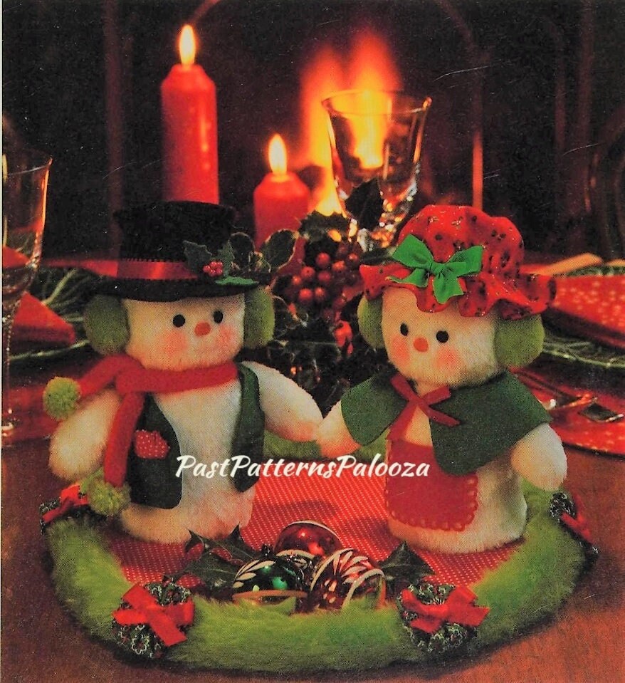 Vintage Christmas Sewing Pattern 7" Mr and Mrs Frosty the Snowman Soft Toy Dolls PDF Instant Digital Download Faux Fur Fabric Snow Couple