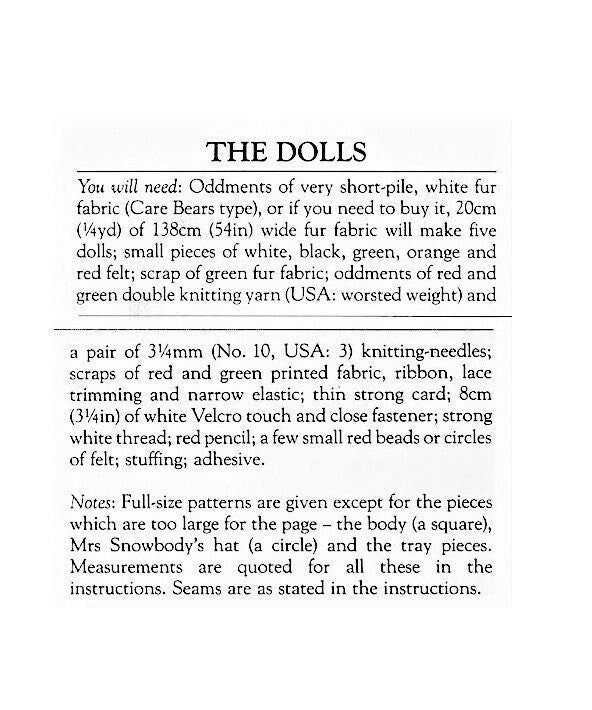 Vintage Christmas Sewing Pattern 7" Mr and Mrs Frosty the Snowman Soft Toy Dolls PDF Instant Digital Download Faux Fur Fabric Snow Couple