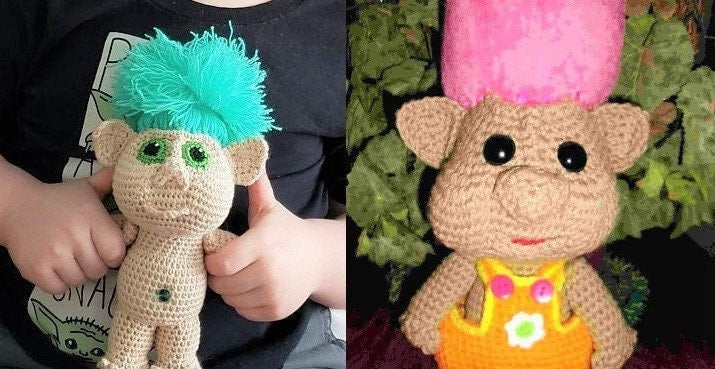 Vintage 10" Woodland Trolls Crochet Pattern PDF Instant Digital Download Retro '80s Amigurumi Boy Girl Troll Dolls 10 Ply