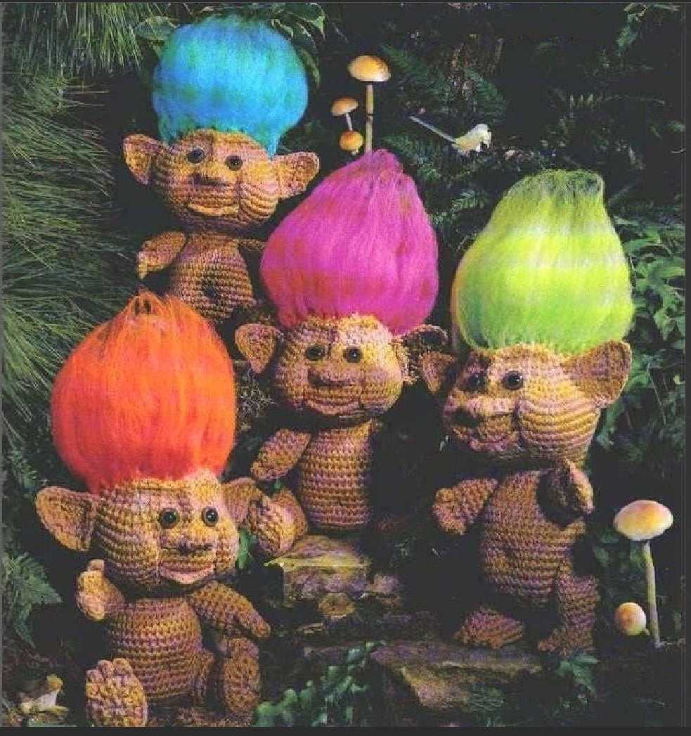 Vintage 10" Woodland Trolls Crochet Pattern PDF Instant Digital Download Retro '80s Amigurumi Boy Girl Troll Dolls 10 Ply