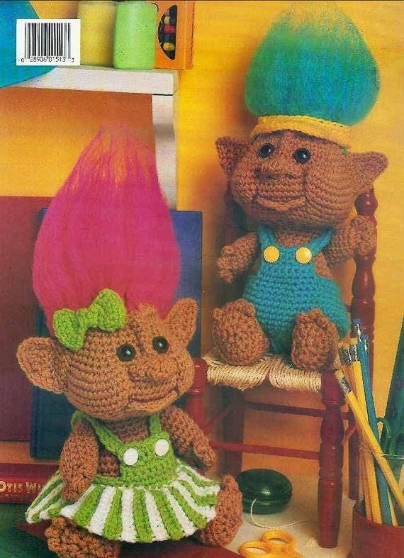 Vintage 10" Woodland Trolls Crochet Pattern PDF Instant Digital Download Retro '80s Amigurumi Boy Girl Troll Dolls 10 Ply