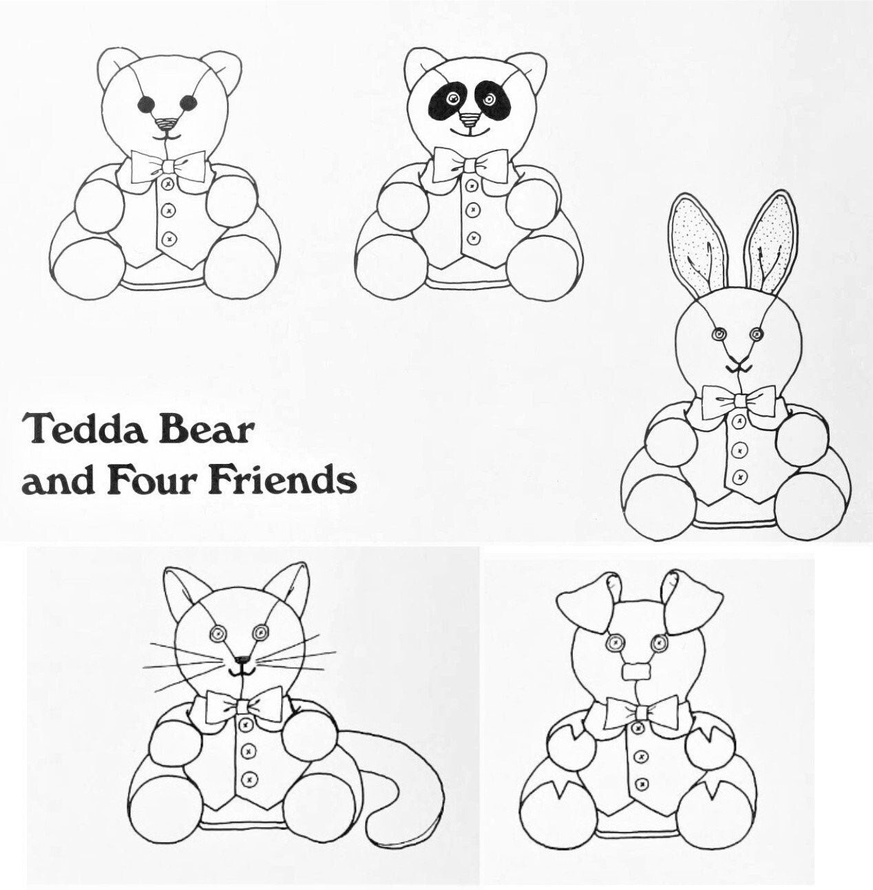 Vintage Sewing Pattern 9" Stuffed Animal Dolls Soft Sculpture Plush Toys Bear Pig Cat Panda Bunny PDF Instant Digital Download Plushies