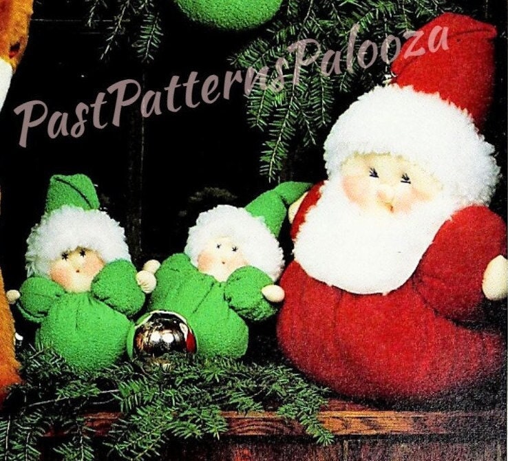 Vintage Christmas Sewing Pattern 18" Plush Santa Reindeer 9" Elves Soft Stuffed Toy Dolls PDF Instant Digital Download Sewn Holiday Softies