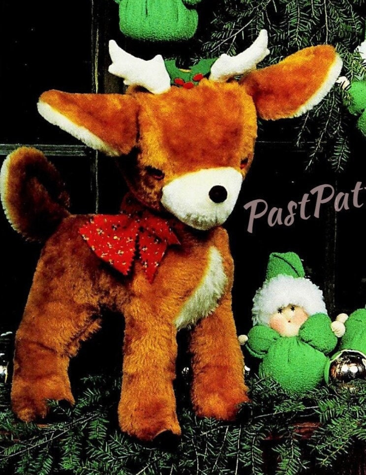 Vintage Christmas Sewing Pattern 18" Plush Santa Reindeer 9" Elves Soft Stuffed Toy Dolls PDF Instant Digital Download Sewn Holiday Softies