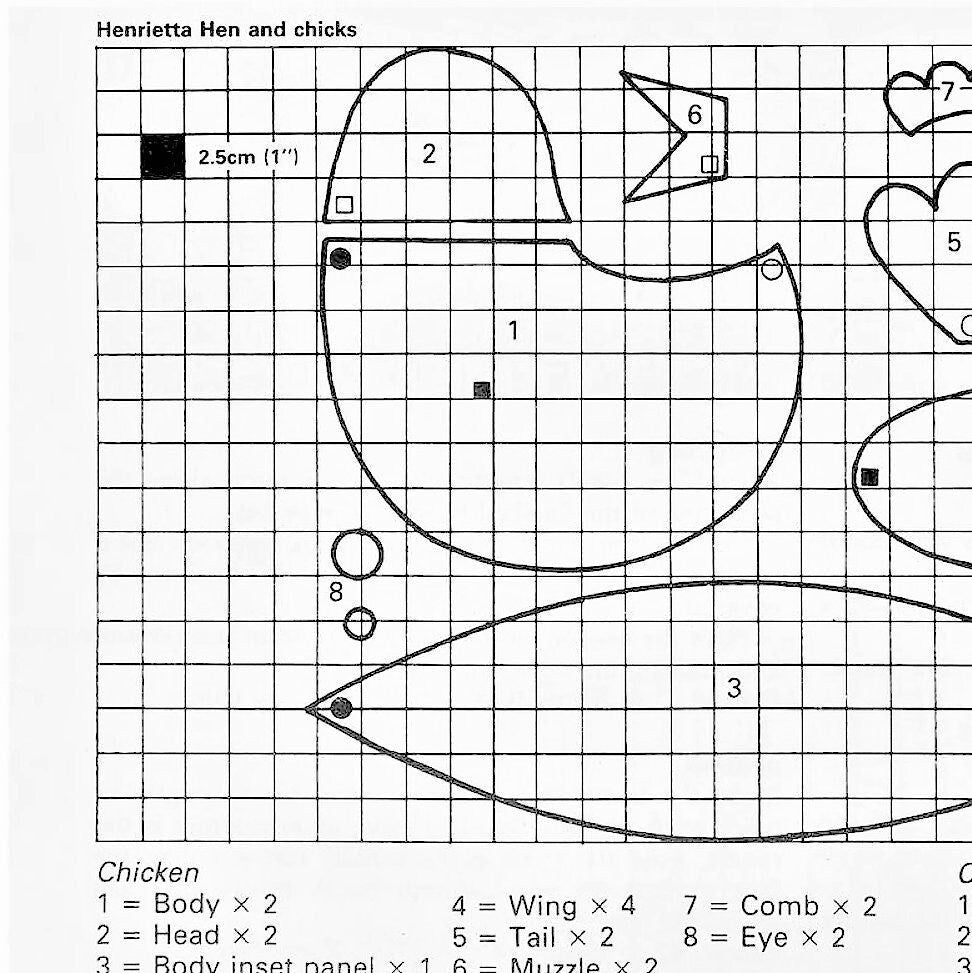 Vintage Sewing Pattern 12" Henrietta Hen and Her 5" Chicks Soft Fabric Toy Dolls PDF Instant Digital Download Cute Retro Chicken Family