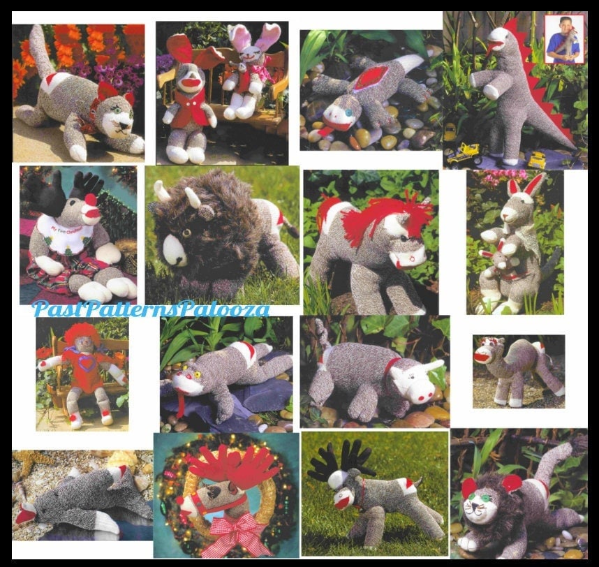 Vintage Sewing Pattern Classic Sock Monkey Animal Dolls To Sew PDF Instant Digital Download 16 Soft Toy Unique Critter Designs