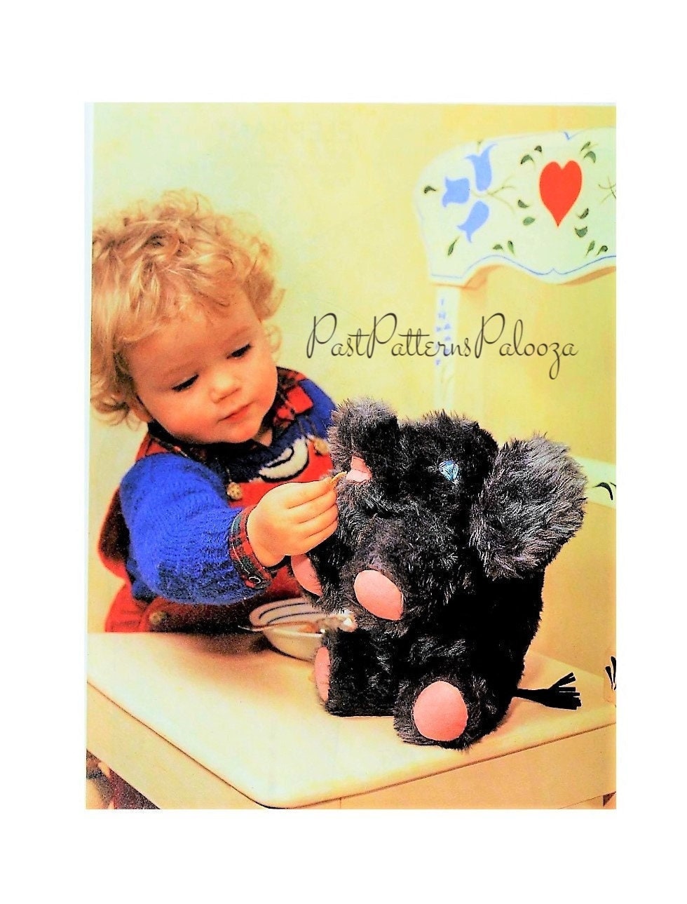 Vintage Sewing Pattern 12" Furry Elephant Baby Woolly Mammoth Soft Toy Doll Faux Fake Fur PDF Instant Digital Download Stuffed Animal