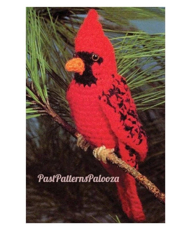 Vintage Crochet Pattern 8" Red Christmas Cardinal Soft Toy Doll PDF Instant Digital Download Stuffed Realistic Winter Bird Amigurumi 4 Ply