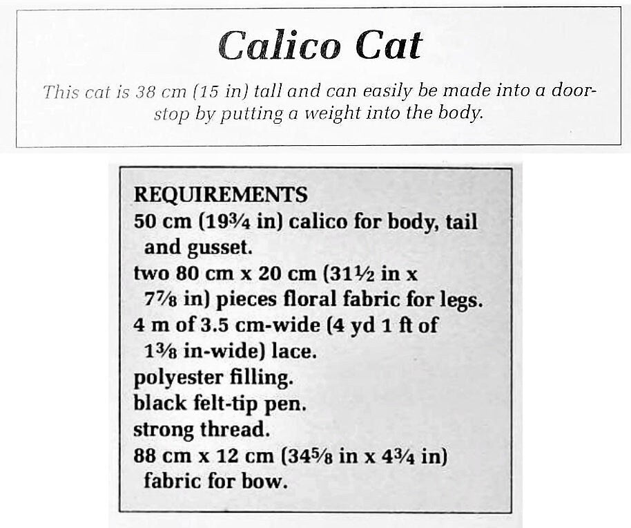 Vintage Sewing Pattern 15" Calico Rose Kitty Sitting Pretty Cat Pillow Doll PDF Instant Digital Download Sewn Soft Cat Pillow or Doorstop