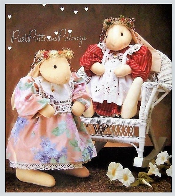 Vintage Sewing Pattern 20" Fabric Victorian Country Bunny Rabbit Soft Sculpture Toy Doll and Her Wardrobe PDF Instant Digital Download