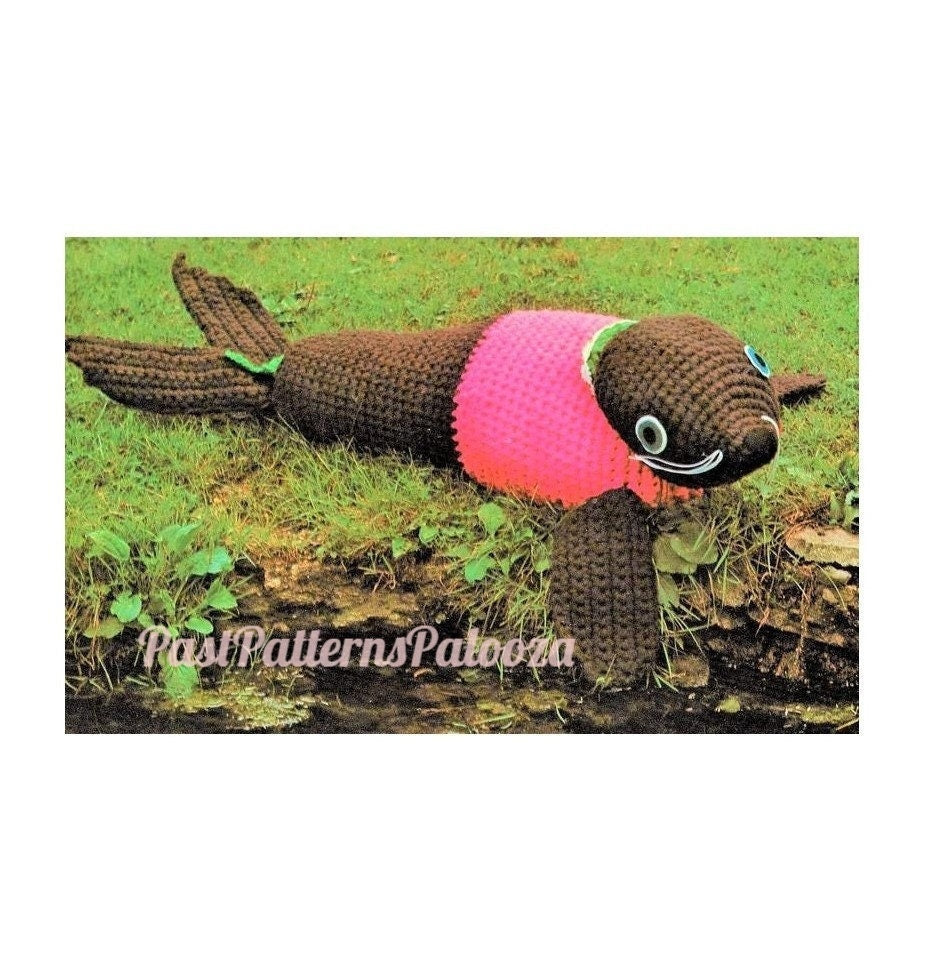 Vintage Crochet Pattern 28" Seal with Sweater Soft Toy Doll PDF Instant Digital Download Sea Lion Amigurumi Stuffed Plush Arctic Animal