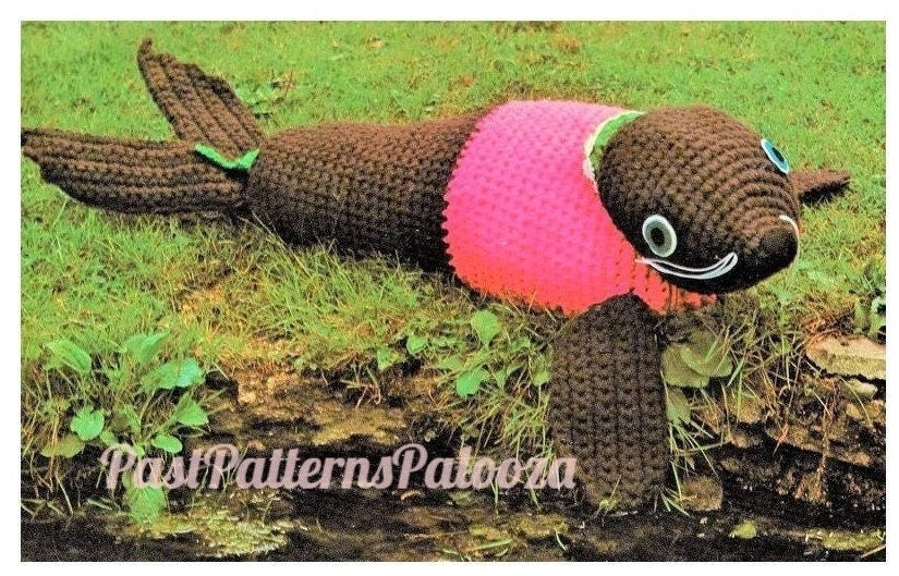 Vintage Crochet Pattern 28" Seal with Sweater Soft Toy Doll PDF Instant Digital Download Sea Lion Amigurumi Stuffed Plush Arctic Animal