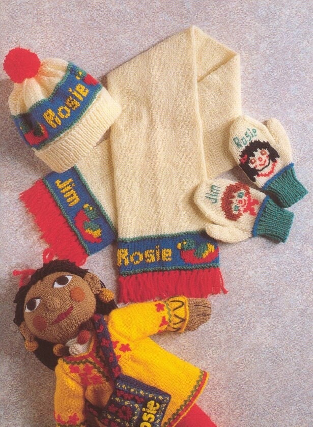 Vintage Knitting Patterns Rosie and Jim Colleciton Soft Doll Toys Hat Scarf PDF Instant Digital Download Book eBook DK 8 Ply